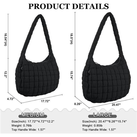 Womens Quilted Puffer Tote Bag Large Crossbody Shoulder Nylon Hobo Carryall Bag - Picture 2 of 7